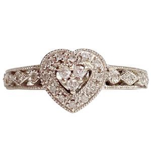 10K 10KT WHITE SOLID GOLD ROUND DIAMOND HEART RING SIZE 7 Anniversary BAND
